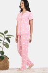 Zivame Joyful Jingles Knit Cotton Pyjama Set - Candy Pink — thumbnail 3